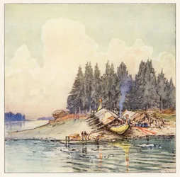 Rudyard Kipling: "Canción de arpa de las mujeres danesas" (litografía en color)