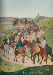 Los peregrinos cabalgando hacia Canterbury