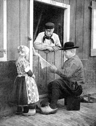 Holandeses con zuecos, Marken, Holanda, 1936