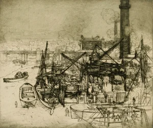 Chimeneas y grúas en el Támesis