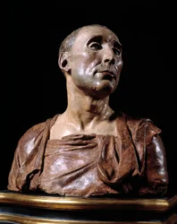 Retrato busto del condottiero Niccolò da Uzzano (1359-1431). Escultura de terracota por Donato de 