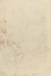 Siete figuras presenciando una ascensión [verso]