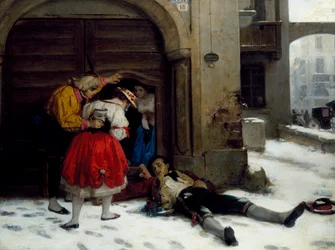 Volviendo después de una fiesta nocturna, pintura de Domenico Scattola (1814-1876), óleo sobre lienzo, 75x100 cm
