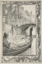 La barca flotó río abajo, ilustración de 