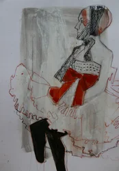 Mujer elegante con lazo rojo