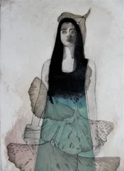 Retrato de una mujer con un ginkgo