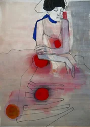Mujer pensativa con rojo