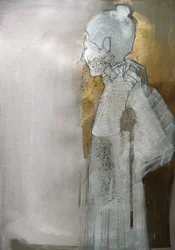 Figura abstracta y serena en oro