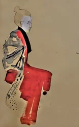 Mujer con kimono rojo