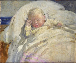 Un bebé dormido (óleo sobre lienzo)