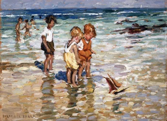 Niños remando (óleo sobre tabla)