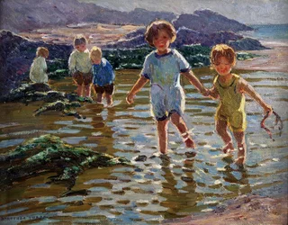 Niños jugando (óleo sobre lienzo)