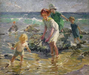 Niños en la playa (óleo sobre lienzo)