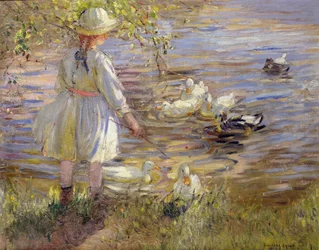 Alimentando a los patos (óleo sobre lienzo)