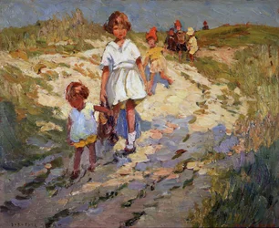 En las dunas (óleo sobre tabla)