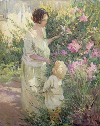 Recogiendo flores (óleo sobre lienzo)