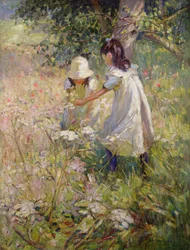 Recogiendo flores silvestres (óleo sobre lienzo)