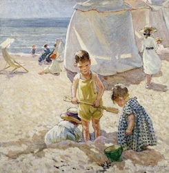 Jugando en la arena (óleo sobre lienzo)