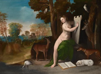 Circe y sus amantes en un paisaje, c.1525 (óleo sobre lienzo)
