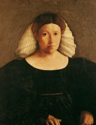 Retrato de una mujer con una redecilla blanca