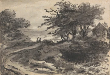 Paisaje con árboles y dos figuras