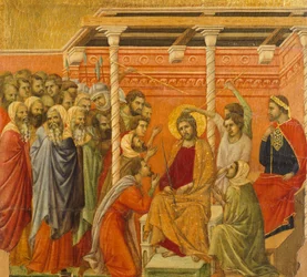 Coronación de espinas, detalle de una tabla de los Episodios de la Pasión y Resurrección de Cristo, reverso del retablo de la Maestà de Duccio en la catedral de Siena