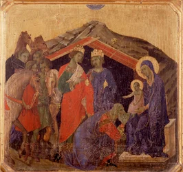 Vida de Cristo, la adoración de los magos. Predela de La Maestà