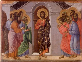 Jesús resucitado aparece a los apóstoles. Retablo de la Maestà