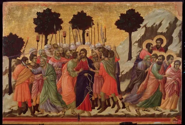 El beso de Judas y el prendimiento de Jesús. Retablo de la Maestà