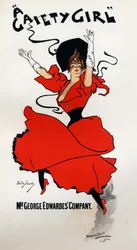 Arte. Entretenimiento. Una chica alegre, opereta de Owen Halls y Sidney Jones. Cartel de Dudley Hardy, Inglaterra