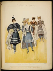 Cuatro de las damas, en traje de baño, en la playa de la Riviera.