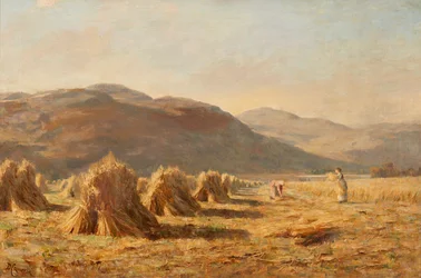 Cosechando cerca de Dumyat, Ochil Hills (óleo sobre lienzo)
