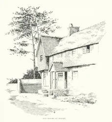 Casas antiguas en Witley (litografía)