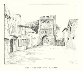 La "Puerta de la Campana de Fuego", Barking (litografía)