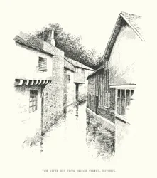 El río Hiz desde Bridge Street, Hitchin (litografía)