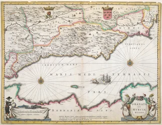 Un mapa del siglo XVII de las regiones de Granada y Murcia, en España