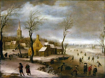 Un paisaje invernal con jugadores de kolf