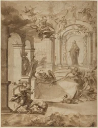 Alegoría en honor de un caballero, 3er cuarto del siglo XVII (pluma y tinta)