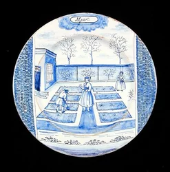 Plato de loza de Delft que representa el mes de marzo