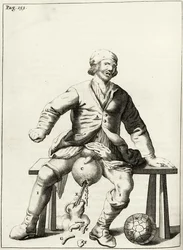 Drenaje de líquido de un hidrocele del escroto, de «Exercitationes Practicae circa Medendi Methodum» de Frederik Dekkers, 1694