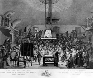 J. H. van Swinden, demostrando la generación de electricidad a la Sociedad Felix Meritis, Ámsterdam, c.1800