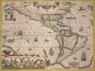 Mapa de América, del Atlas de Mercator, pub. por Jodocus Hondius (1563-1612), Ámsterdam, 1606