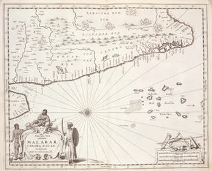 Mapa de la Costa de Malabar, Indias Orientales, 1672
