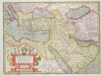 Mapa del Imperio Turco, del Atlas Mercator pub. por Jodocus Hondius, Ámsterdam, 1606