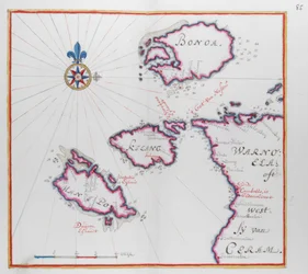 Mapa que muestra parte de la Isla de Ceram (Seram) y Bonoa (Isla Boano) y la Isla Kelang y la Isla Manipa.