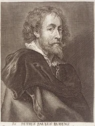 Retrato de Peter Paul Rubens, placa 30 de una serie de retratos de artistas, grabado por Joannes Meyssens