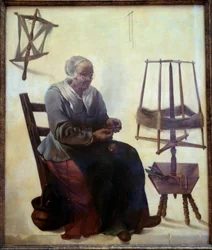 La hilandera. Pintura del Maestro de la Escuela de Delft (siglo XVII) 1680 Ginebra