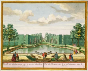 Vista desde el cenador sobre el gran lago, de Het Zeganplant Kennemerlant, por Hendrick de Leth y Matthias Brouerius Van Nidek, publicado c.1700-1730