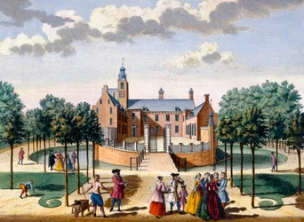 Vista de la Casa Adrichem, de Het Zeganpralent Kennemerlant por Hendrick de Leth y Matthias Brouerius Van Nidek, publicado c.1700-1730