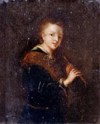 Mujer con flauta (óleo sobre tabla)